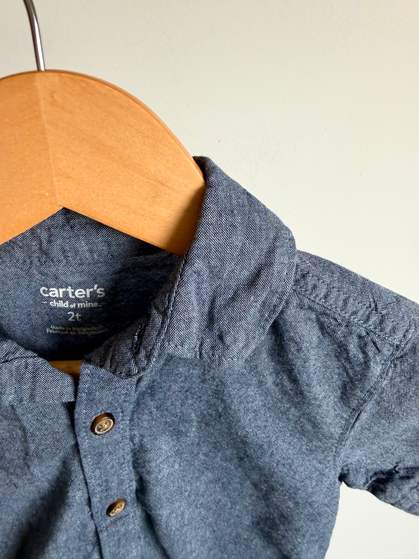 Button Up Collared Chambray T-Shirt / 2T