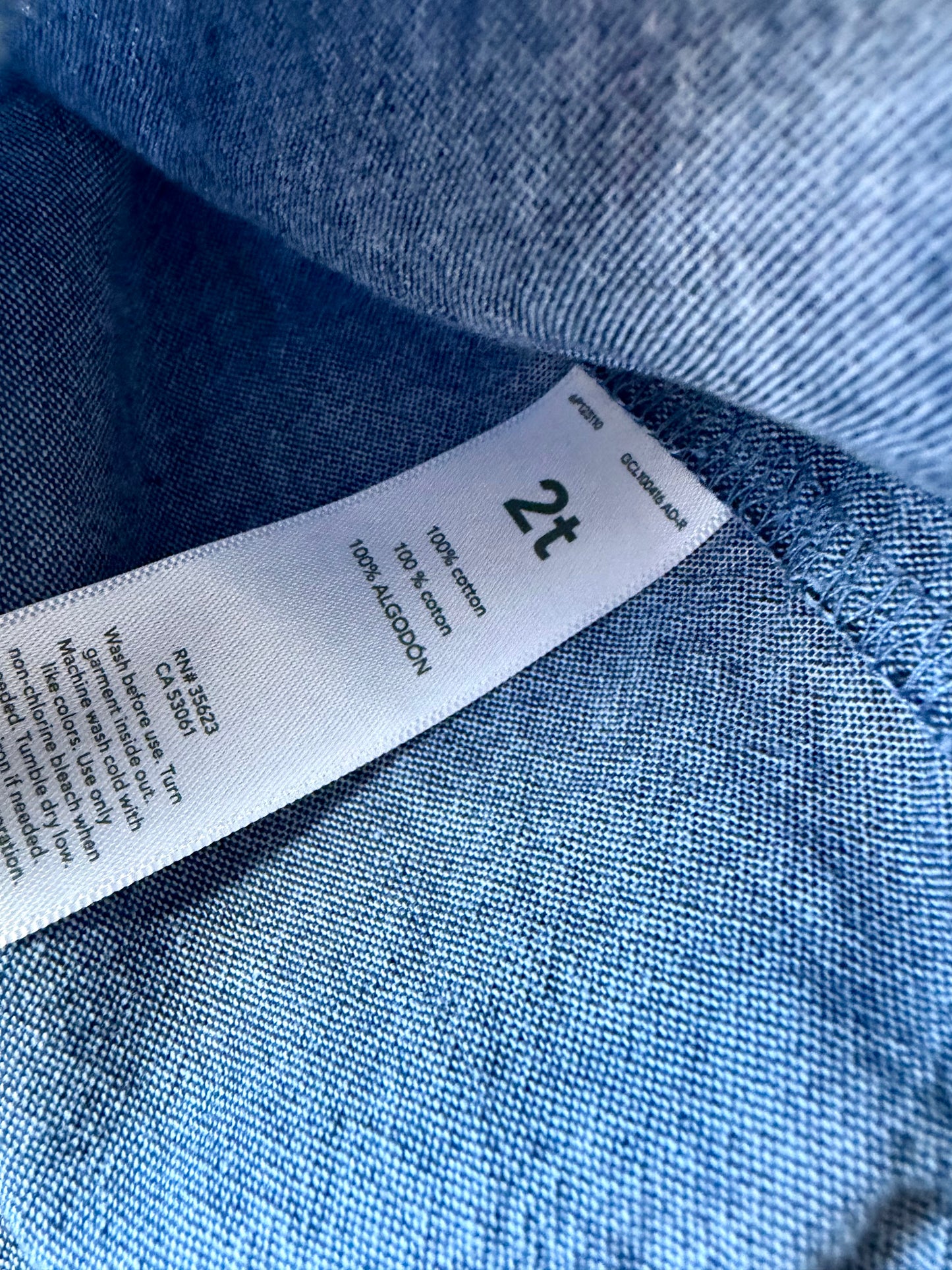 Button Up Collared Chambray T-Shirt / 2T
