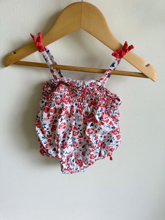 Red + Blue Floral Bubble Romper / 3-6m