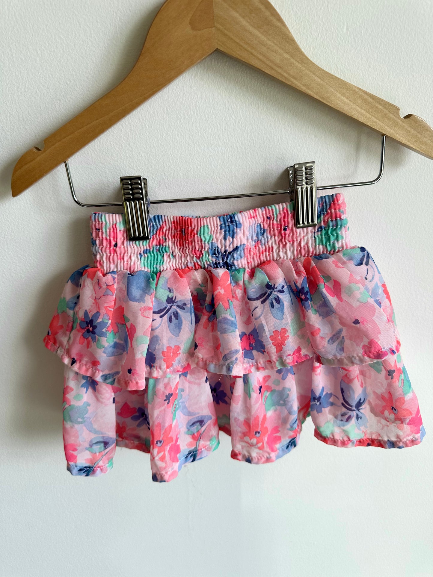 Floral Pink Tiered Skirt / 2T