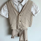 H&M Oat Linen Vest, Collared Shirt + Shorts with Suspenders Set / 12-18m