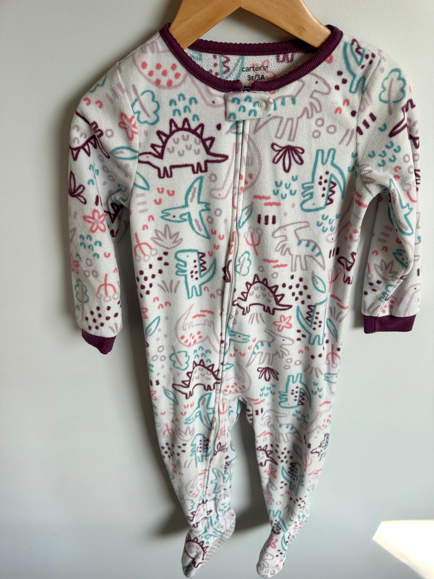 White Fleece Dino Sleeper / 3T