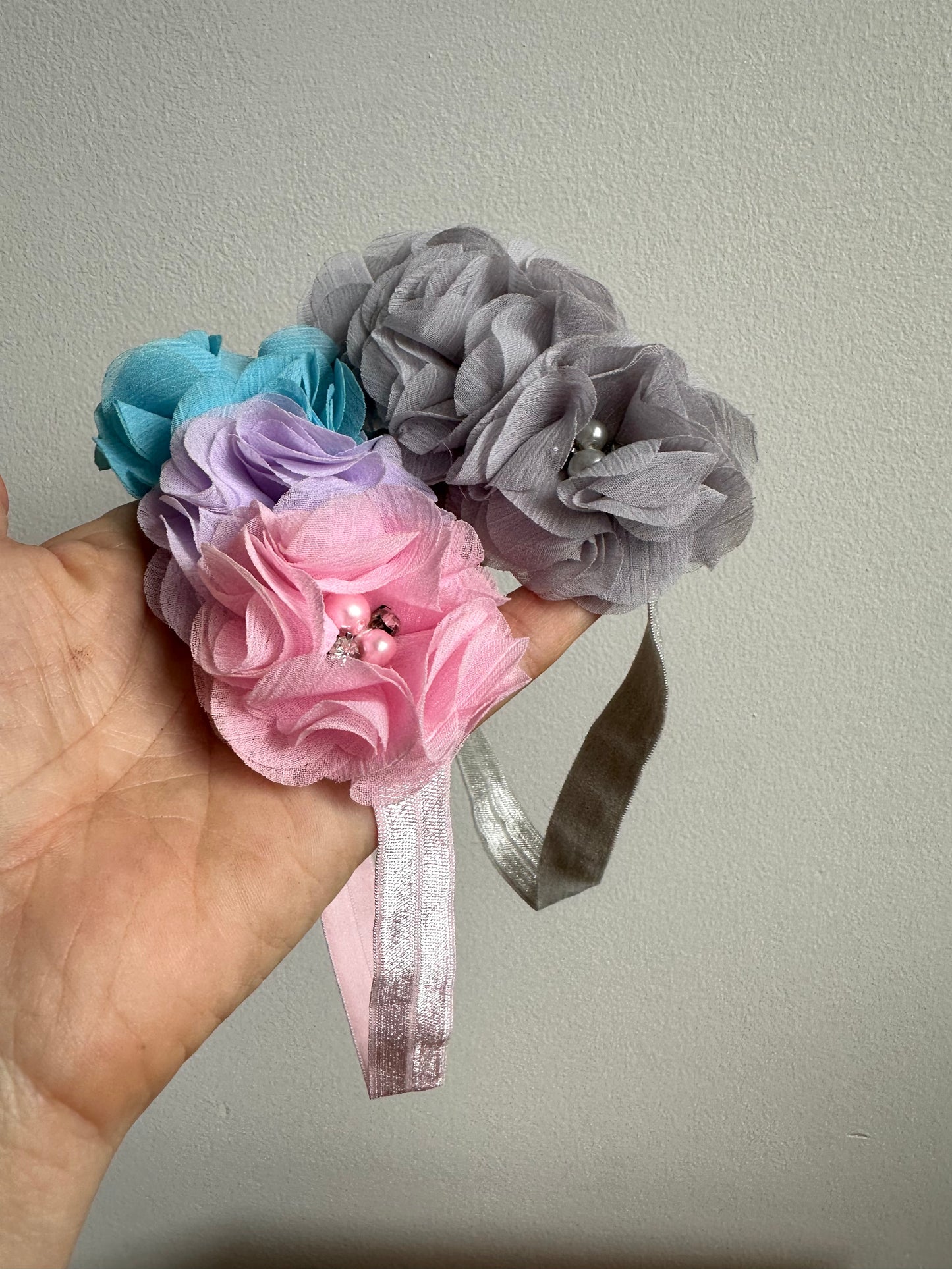 Set of 2 Floral Headbands - Grey + Multicolour / 6-12m