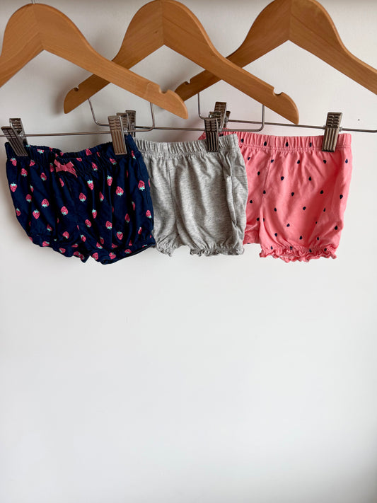 3 Pairs of Shorts - Strawberry(2) + Grey / 3-6m