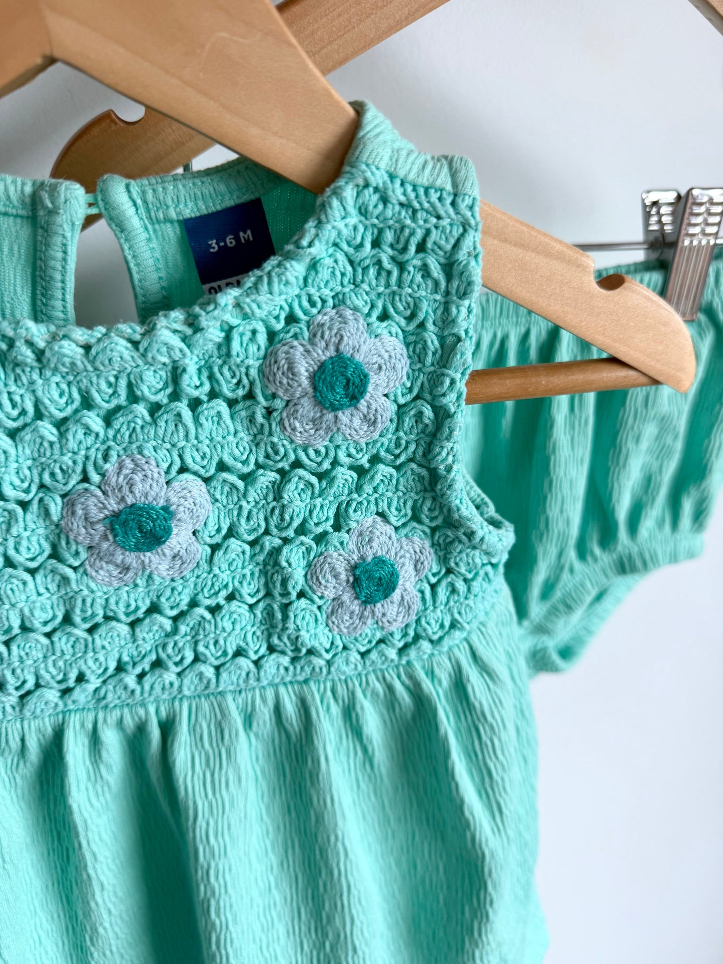 Mint Embroidered Dress + Bloomers Set / 3-6m