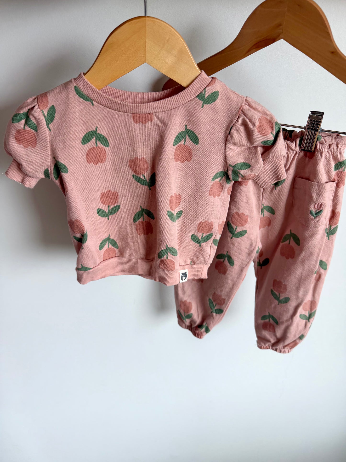 Organic Blush Tulip Top + Pants Set / 12-18m