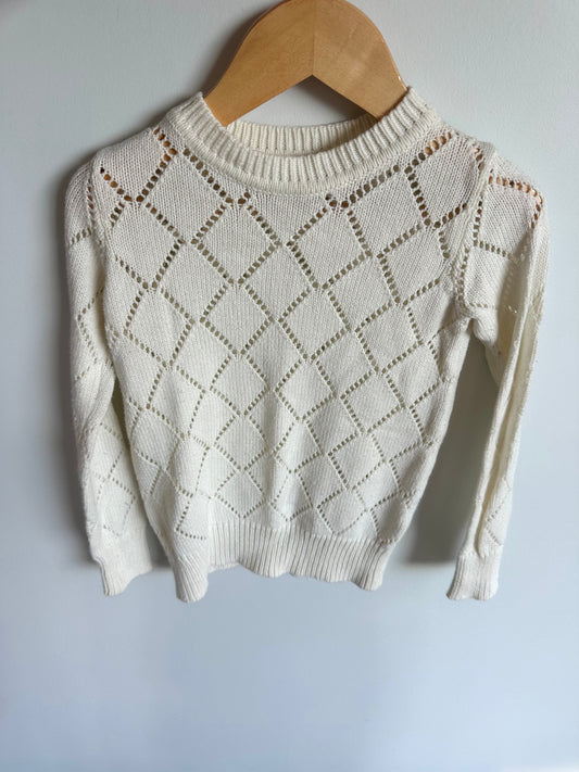 White Open Knit Long Sleeve / 4T