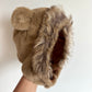 Fuzzy Tan Bear Toque with Side Flaps / 6-12m