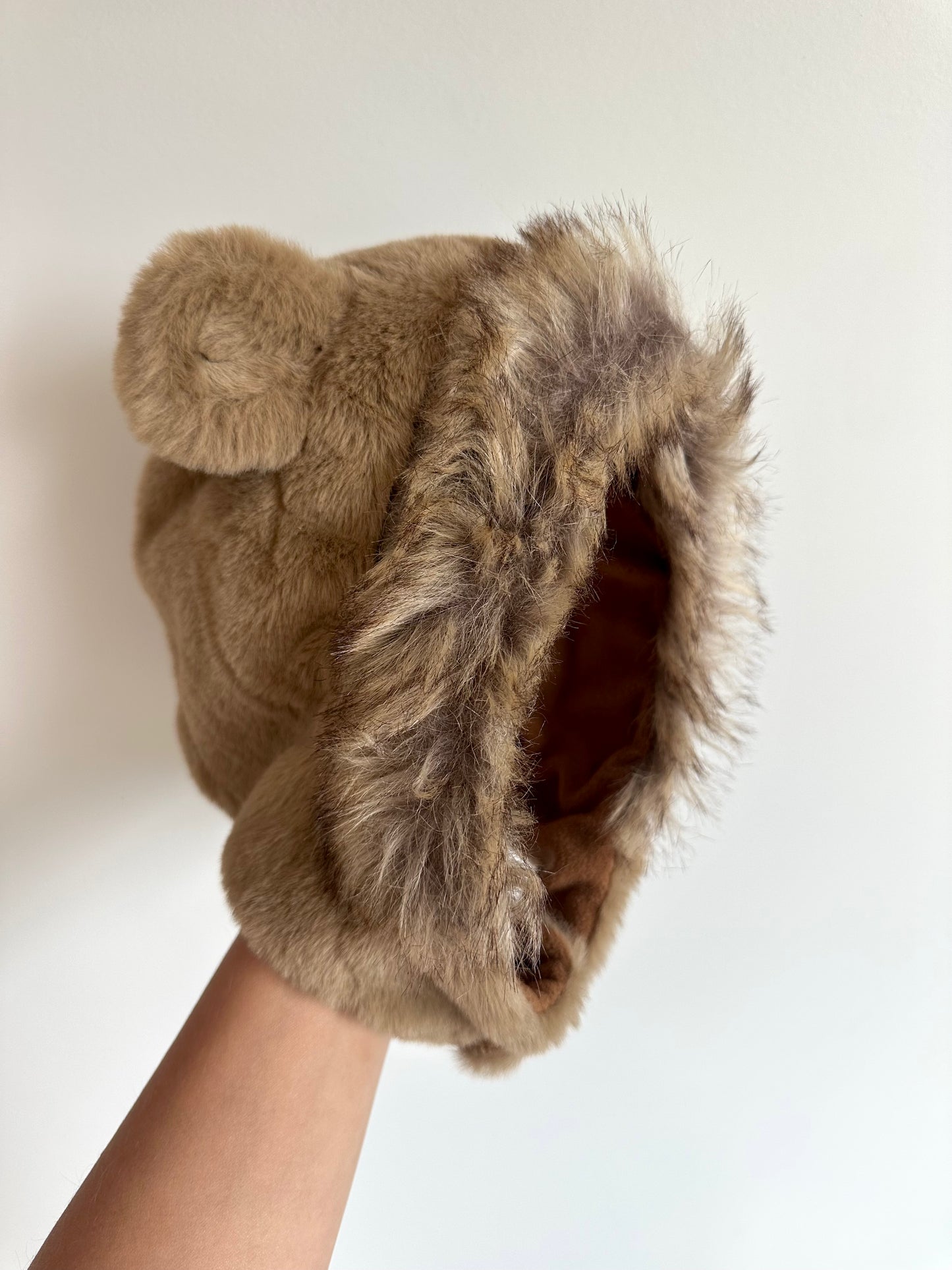 Fuzzy Tan Bear Toque with Side Flaps / 6-12m