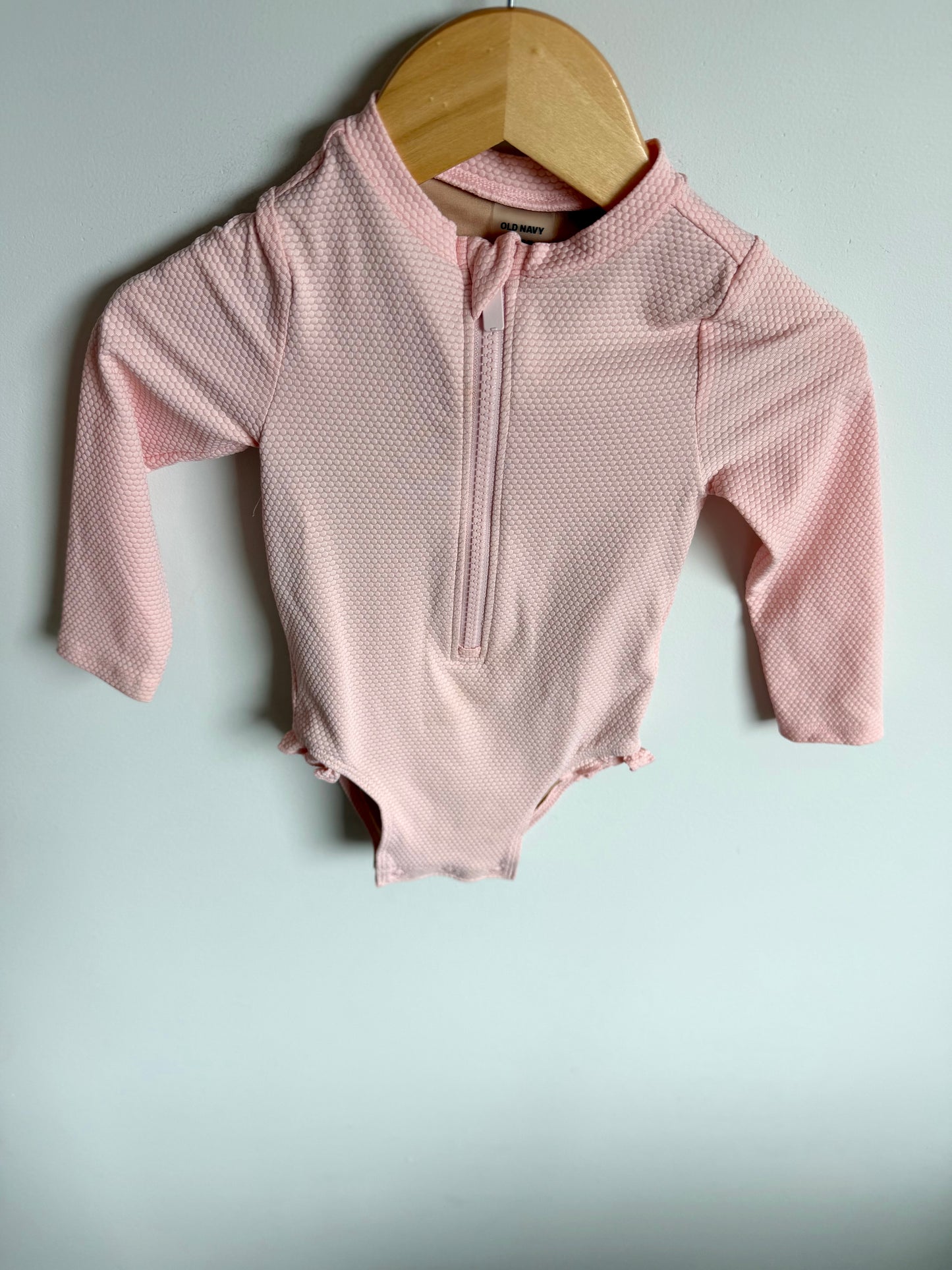 Pink Textured Long Sleeve Swimsuit / 12-18m