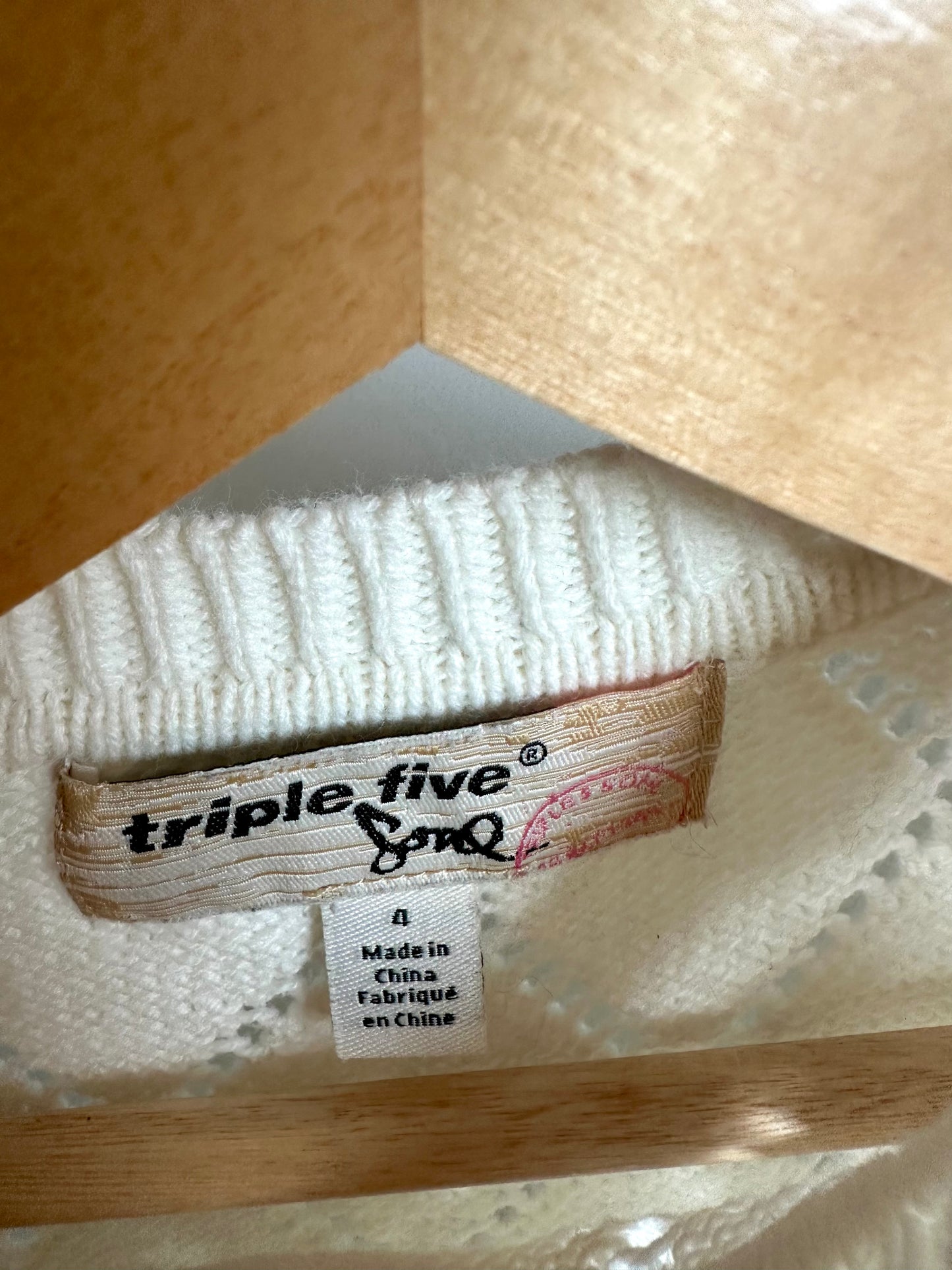 White Open Knit Long Sleeve / 4T