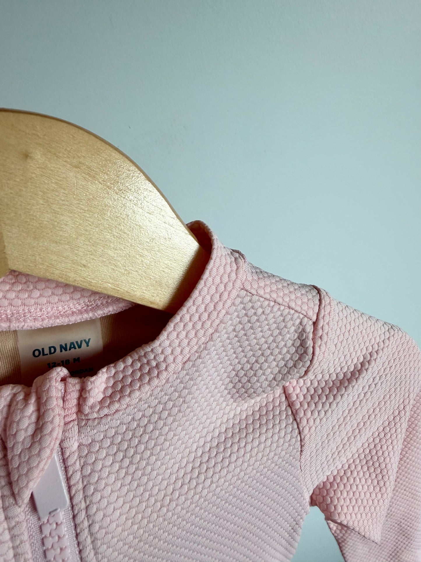 Pink Textured Long Sleeve Swimsuit / 12-18m