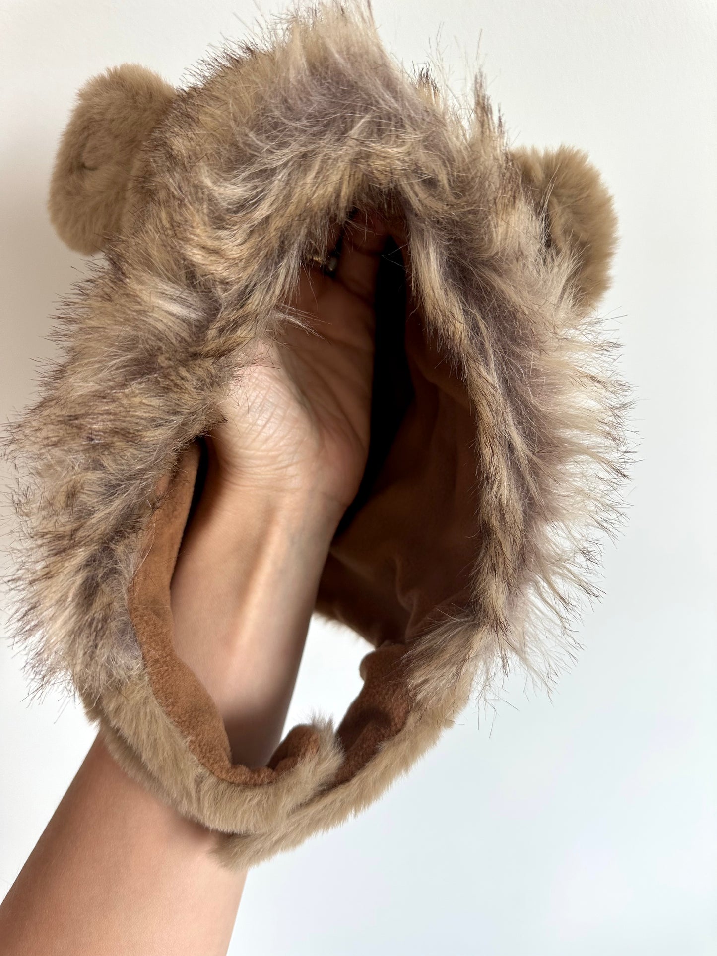 Fuzzy Tan Bear Toque with Side Flaps / 6-12m