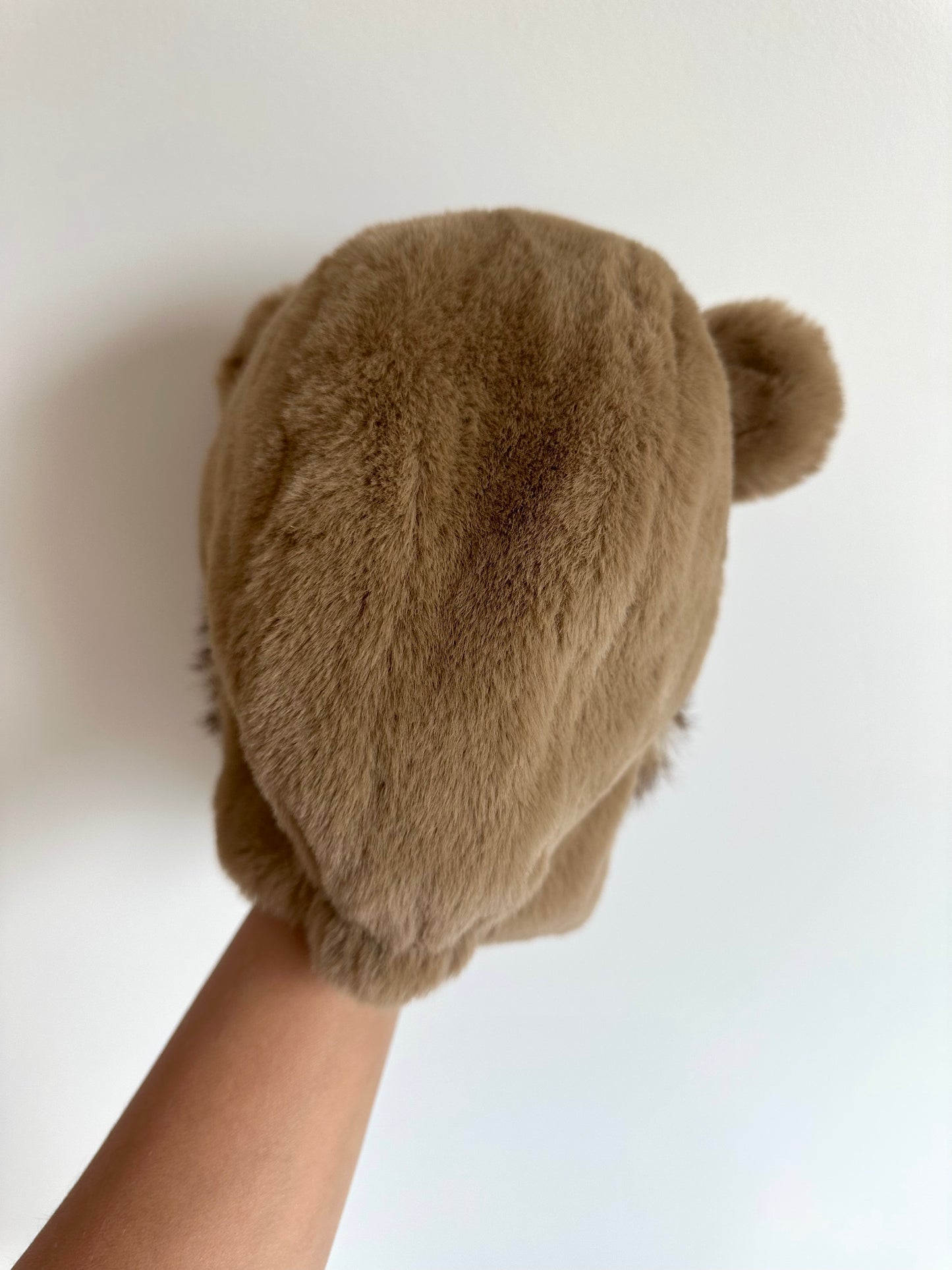 Fuzzy Tan Bear Toque with Side Flaps / 6-12m