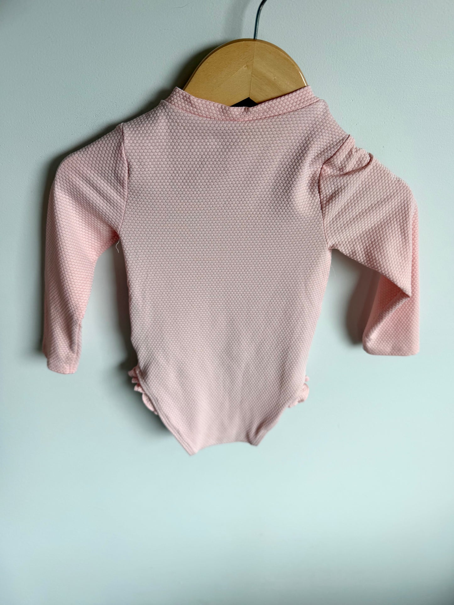 Pink Textured Long Sleeve Swimsuit / 12-18m