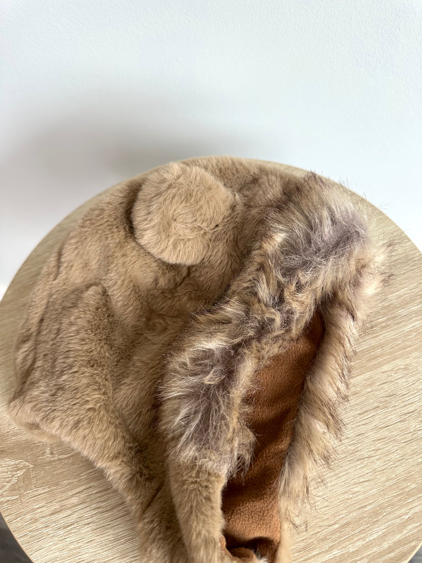Fuzzy Tan Bear Toque with Side Flaps / 6-12m