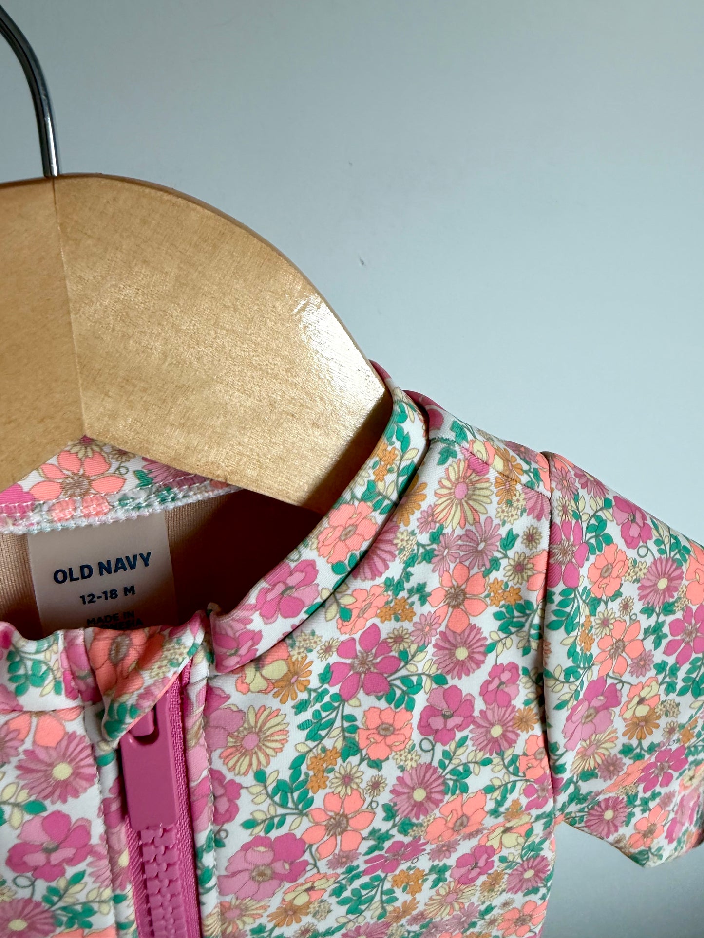 Pink Floral Long Sleeve Swimsuit / 12-18m