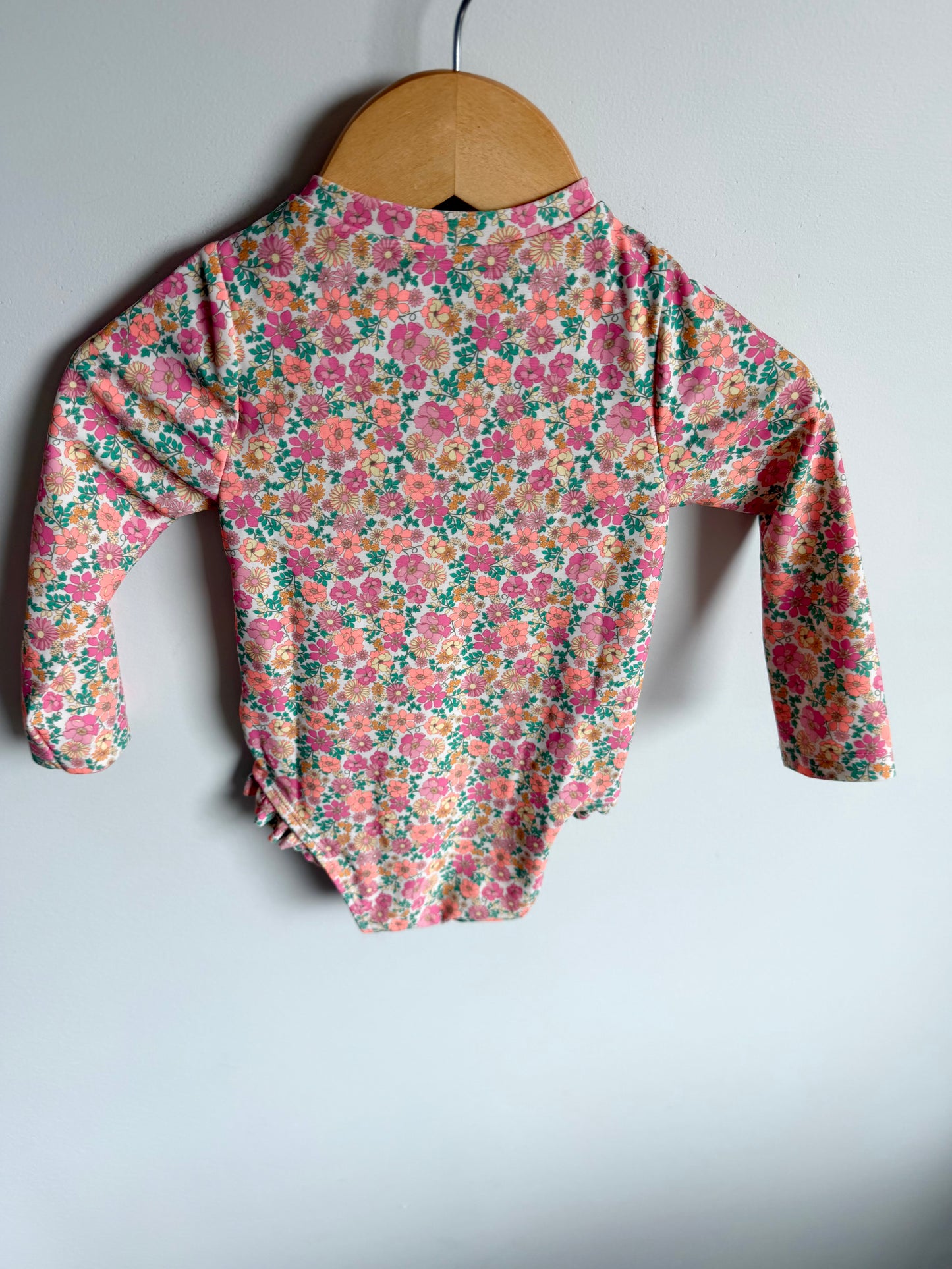 Pink Floral Long Sleeve Swimsuit / 12-18m