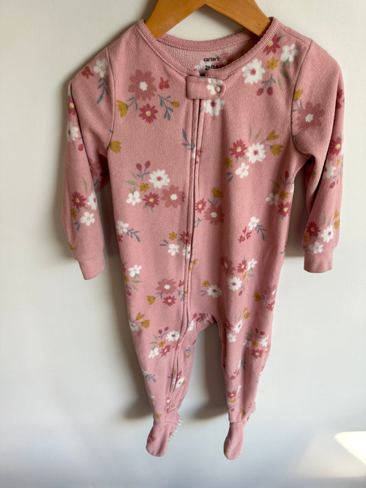 Fleece Pink Flower Sleeper / 2T
