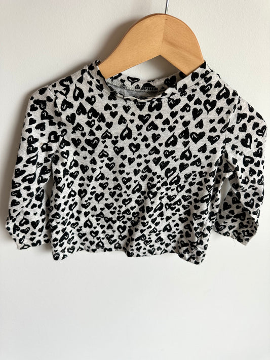 Black Hearts Pattern Long Sleeve Top / 2T