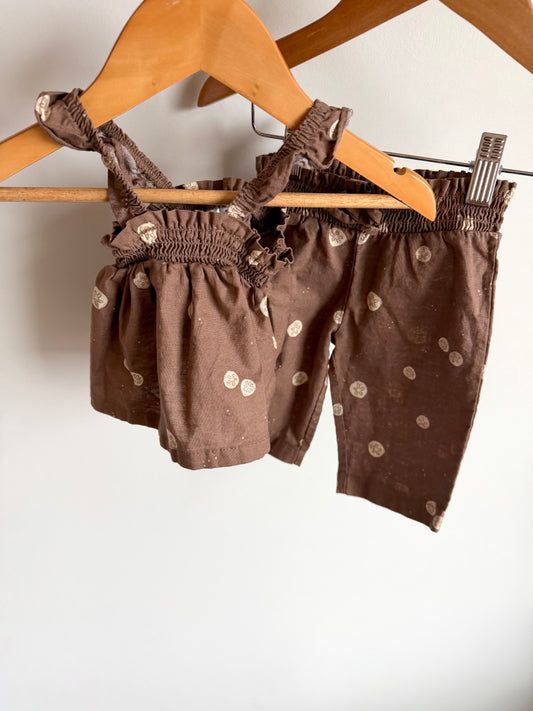 Brown Sand Dollar Top + Pants Set / 0m