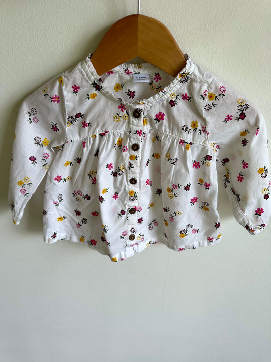 White Floral Button Up Top / 6-12m