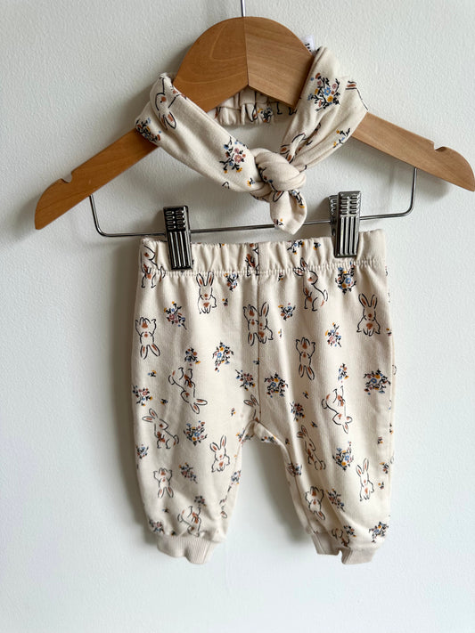 Bunny Tan Pants + Headbands / 6m