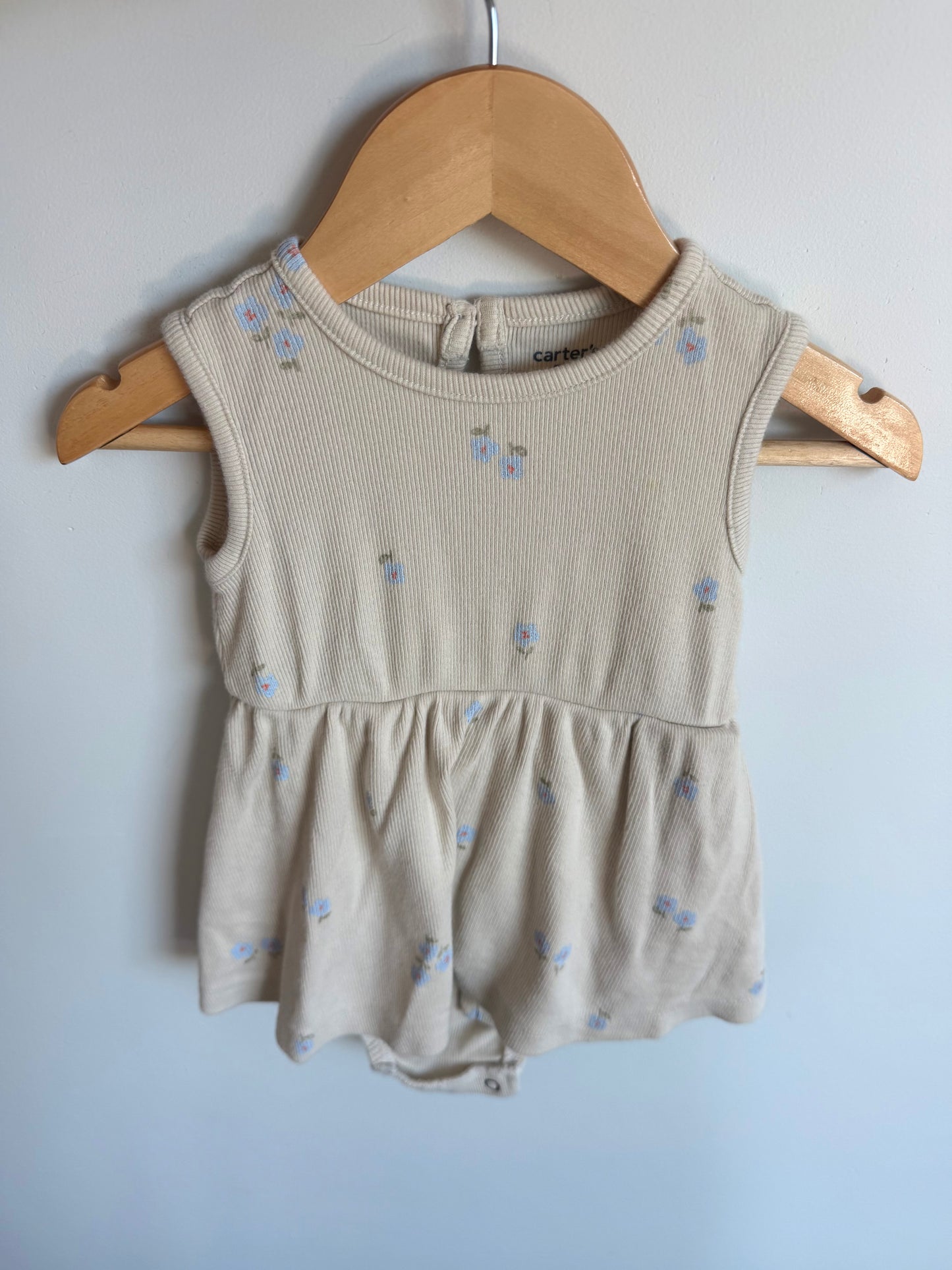 Blue Floral Ribbed Bodysuit Dress / 9m
