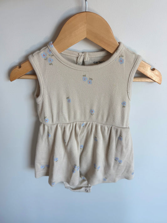 Blue Floral Ribbed Bodysuit Dress / 9m