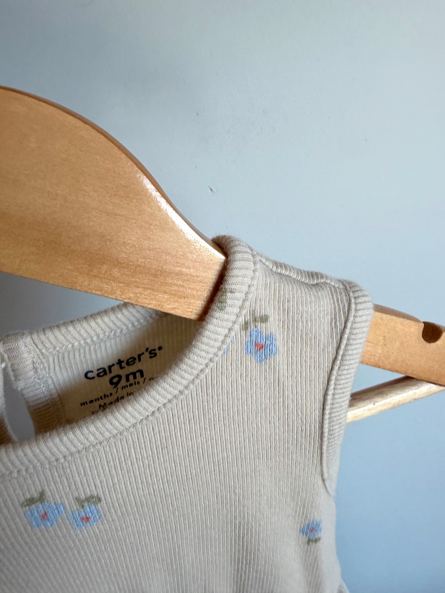 Blue Floral Ribbed Bodysuit Dress / 9m
