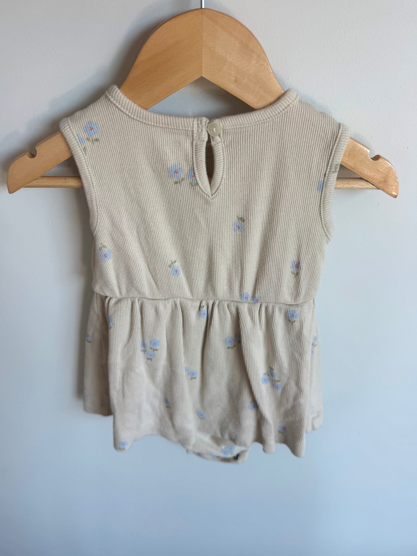 Blue Floral Ribbed Bodysuit Dress / 9m