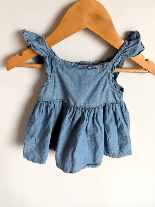 Chambray Ruffle Sleeve Dress / 3-6m