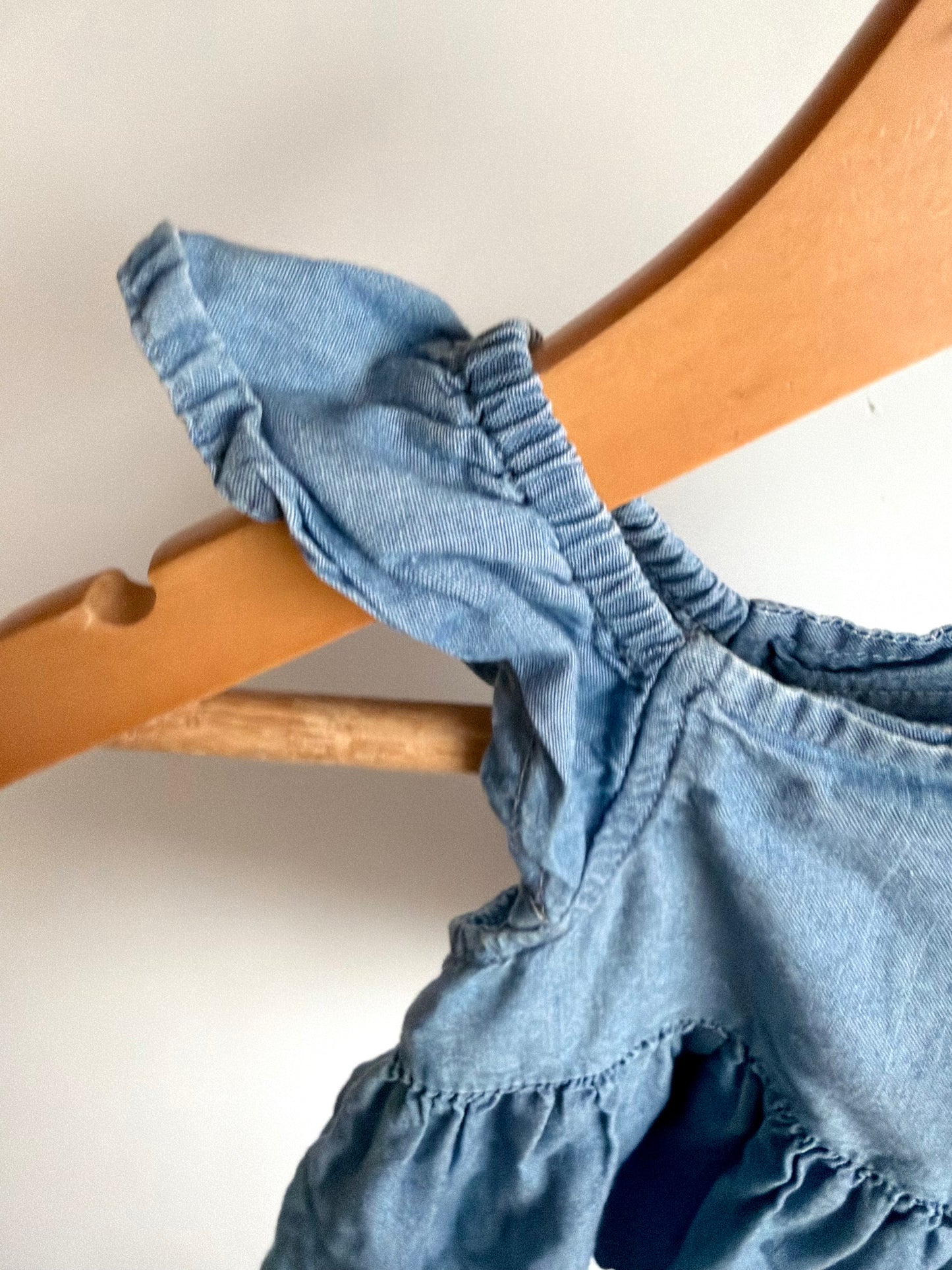 Chambray Ruffle Sleeve Dress / 3-6m