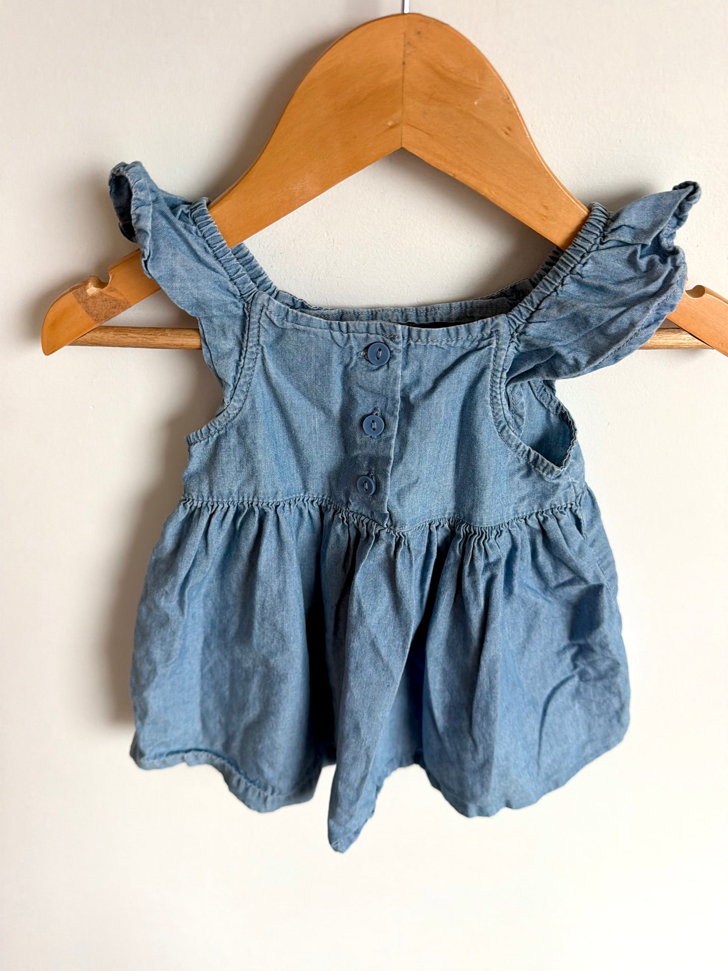 Chambray Ruffle Sleeve Dress / 3-6m