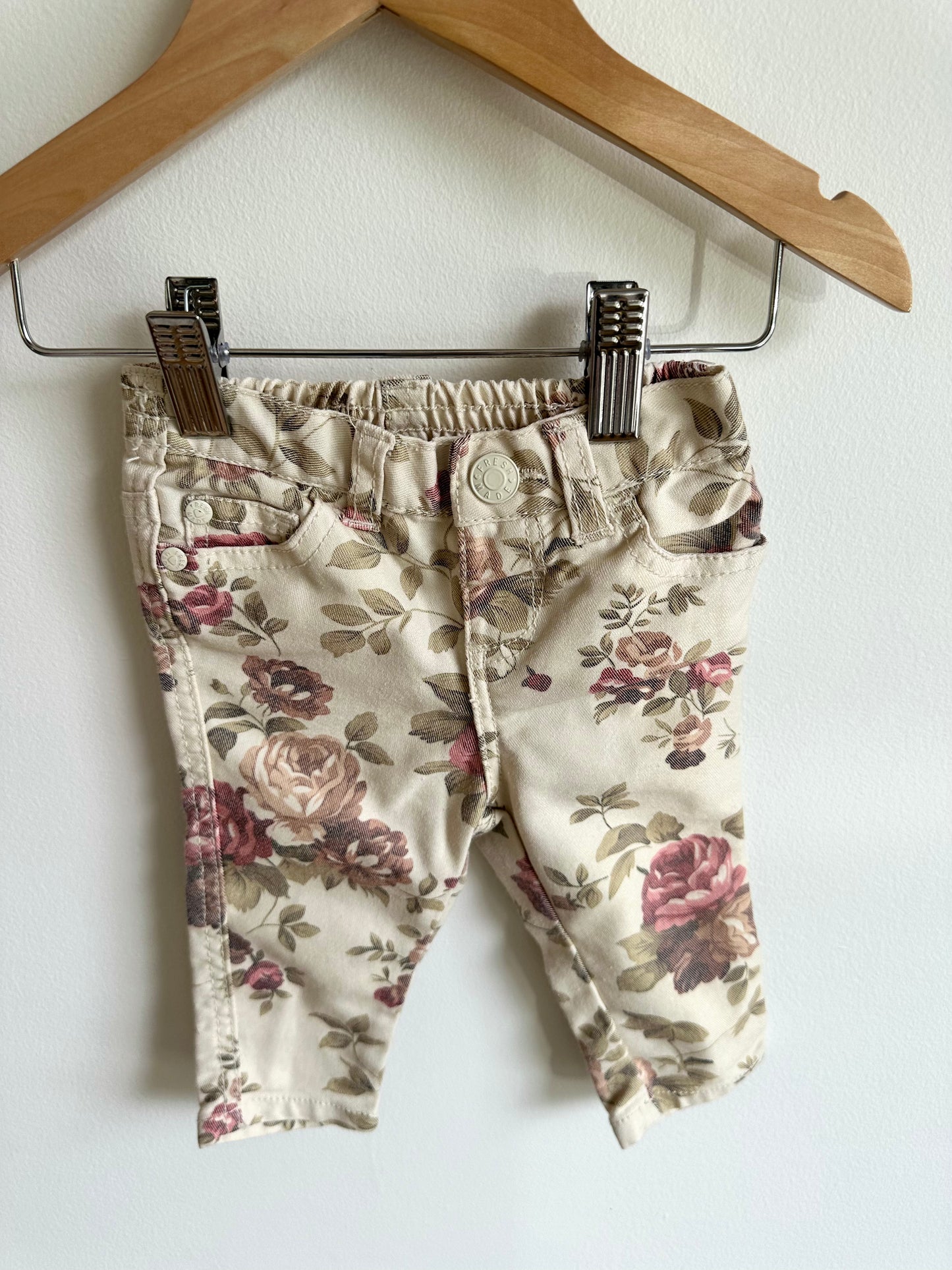 Floral Cream Jeans / 3-6m