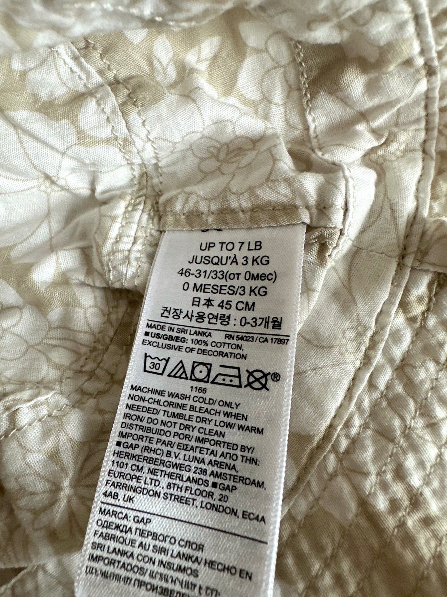 Beige Floral Strap Hat / 6-12m