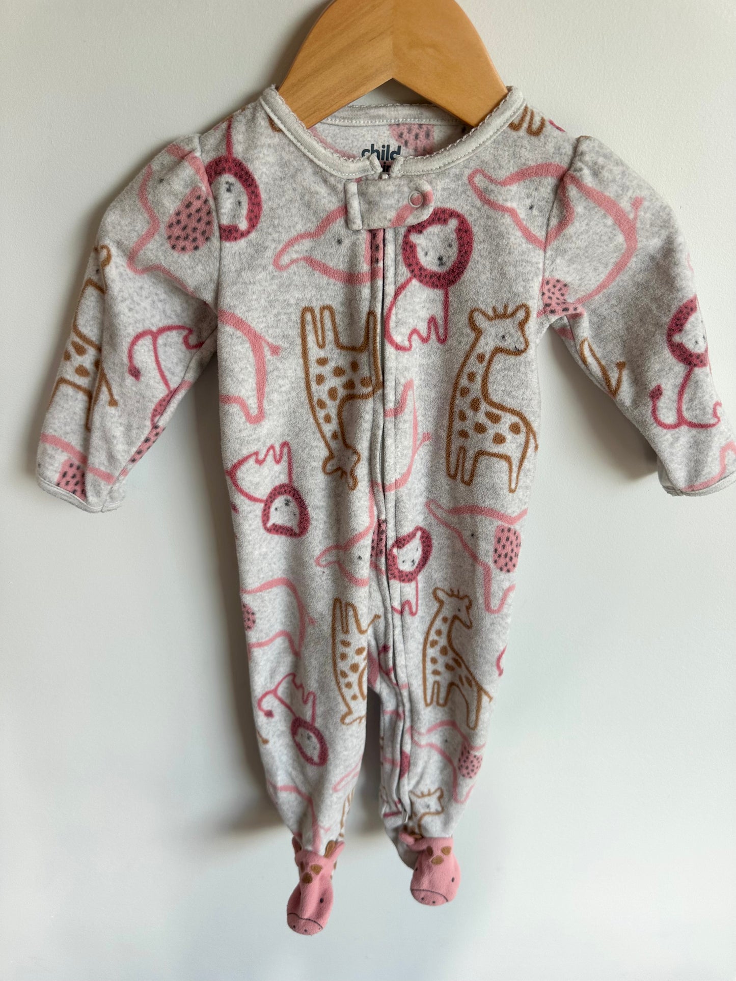 Grey Fleece Animal Sleeper / 6-9m