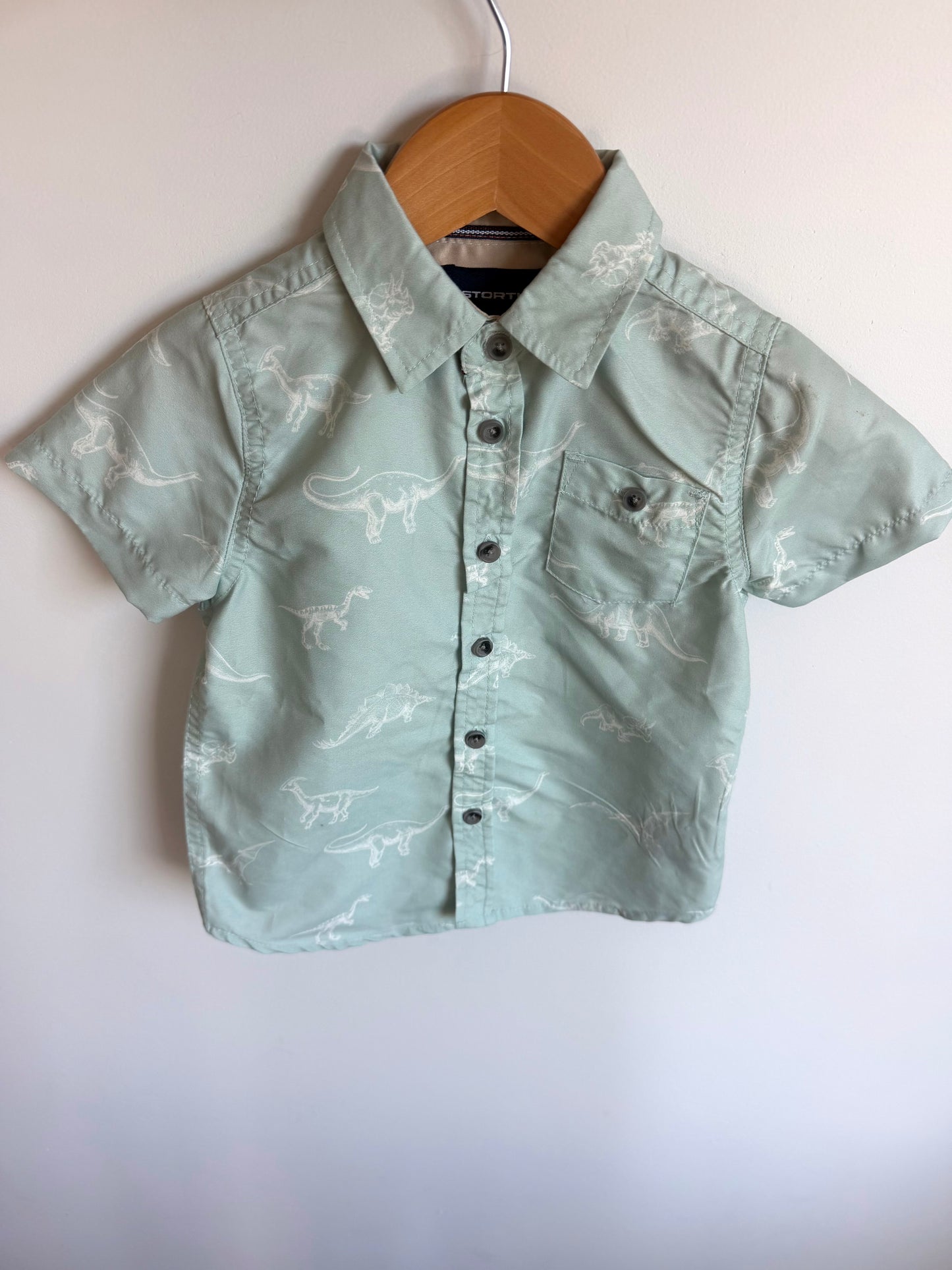 Mint Dino Button Up Dress Shirt / 2T