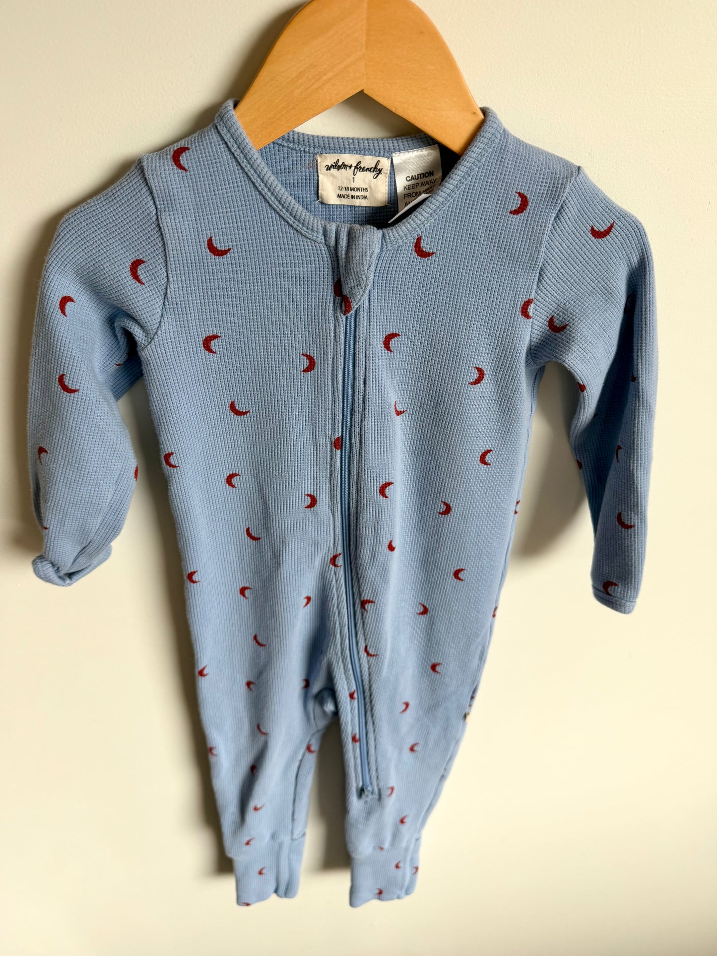 Wilson & Frenchy Blue Waffle Moon Print Sleeper / 12-18m