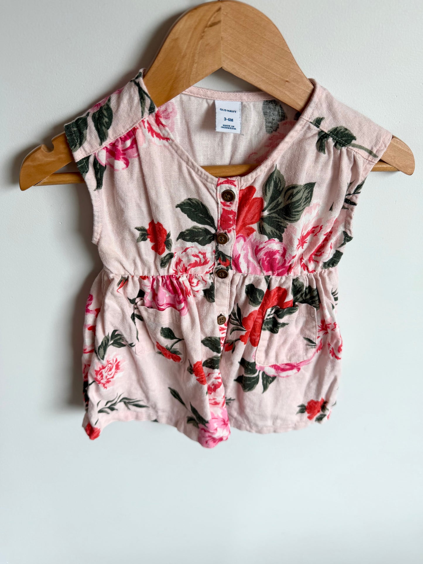 Pink Floral Dress with Pockets / 3-6m
