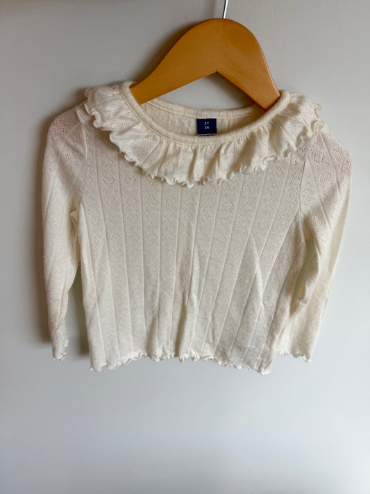 Eyelet Ruffle Neck White Top / 3T
