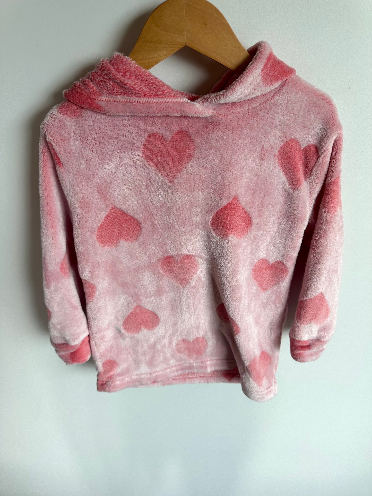 Fleece Pink Heart Hoodie / 4-5T