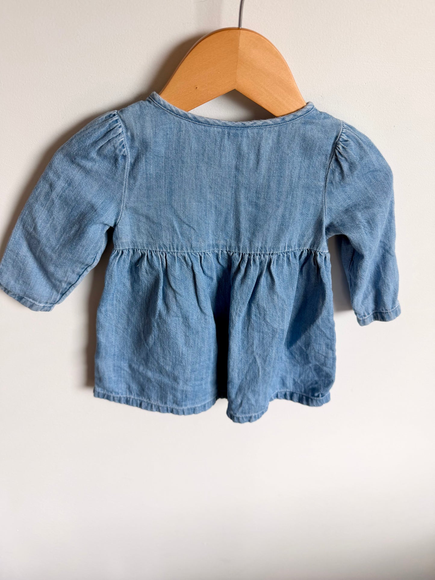 Embroidered Heart Pocket Long Sleeve Dress / 6-12m