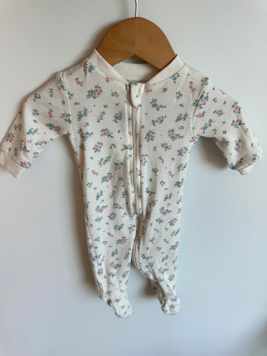 Flower Cream Footed Sleeper / 0-3m