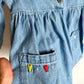 Embroidered Heart Pocket Long Sleeve Dress / 6-12m