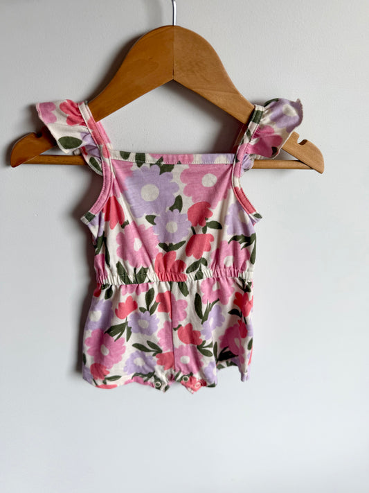 Pink + Purple Floral Romper / 3-6m