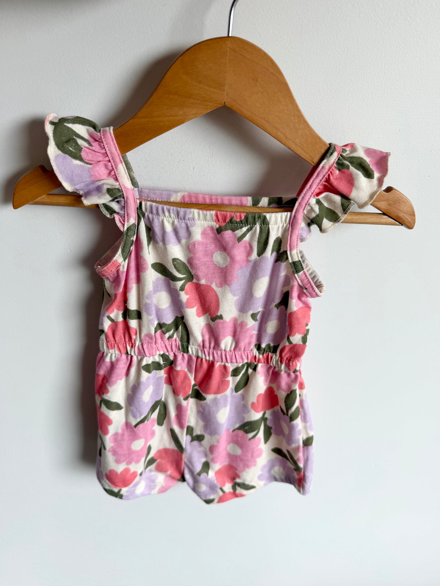 Pink + Purple Floral Romper / 3-6m