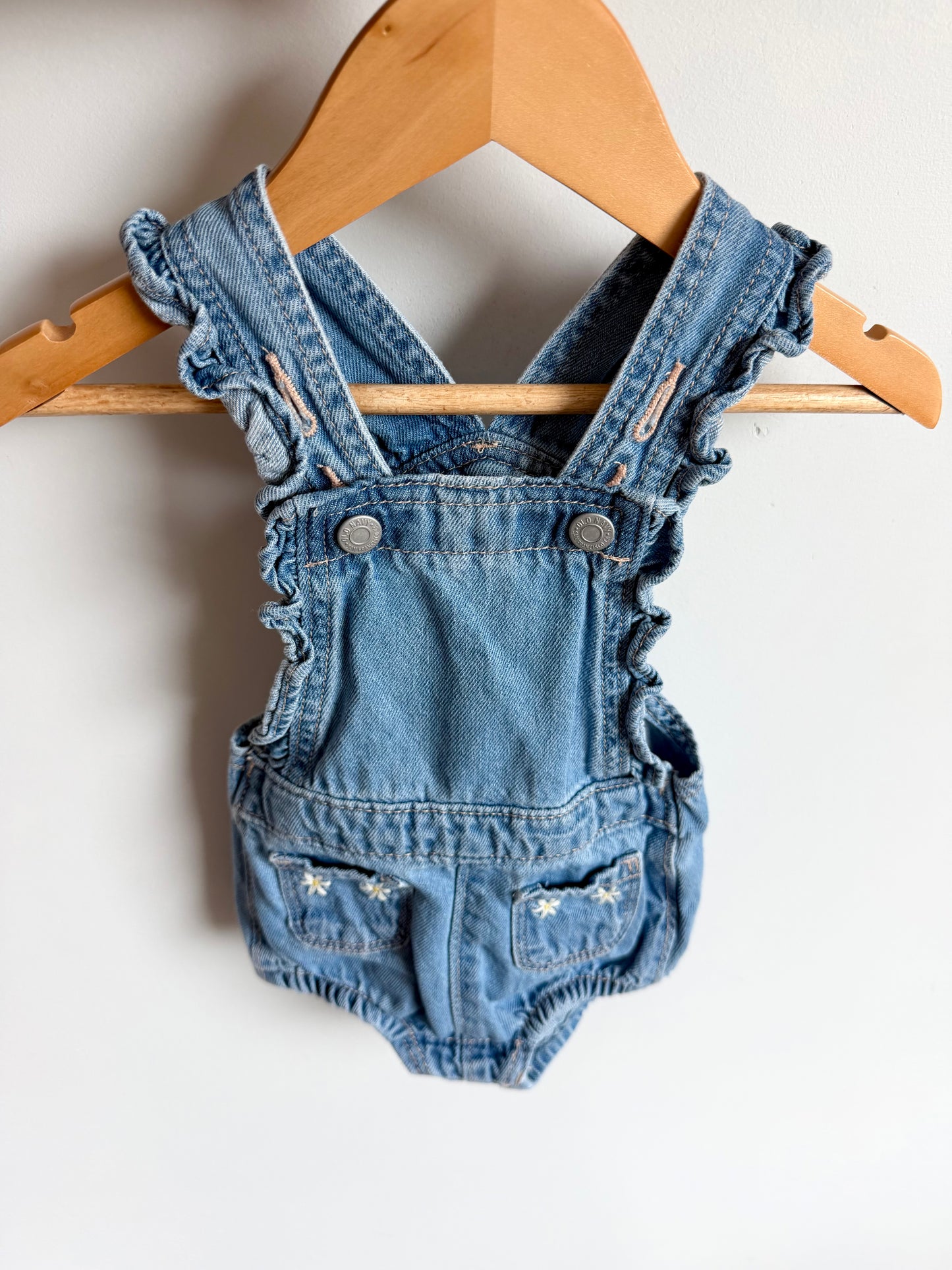 Daisy Embroidered Denim Bubble Romper / 6-12m