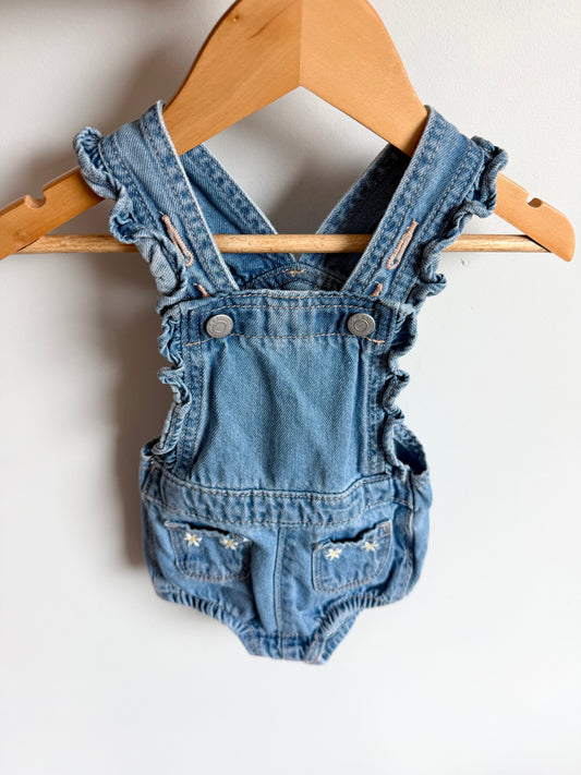 Daisy Embroidered Denim Bubble Romper / 6-12m