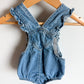 Daisy Embroidered Denim Bubble Romper / 6-12m